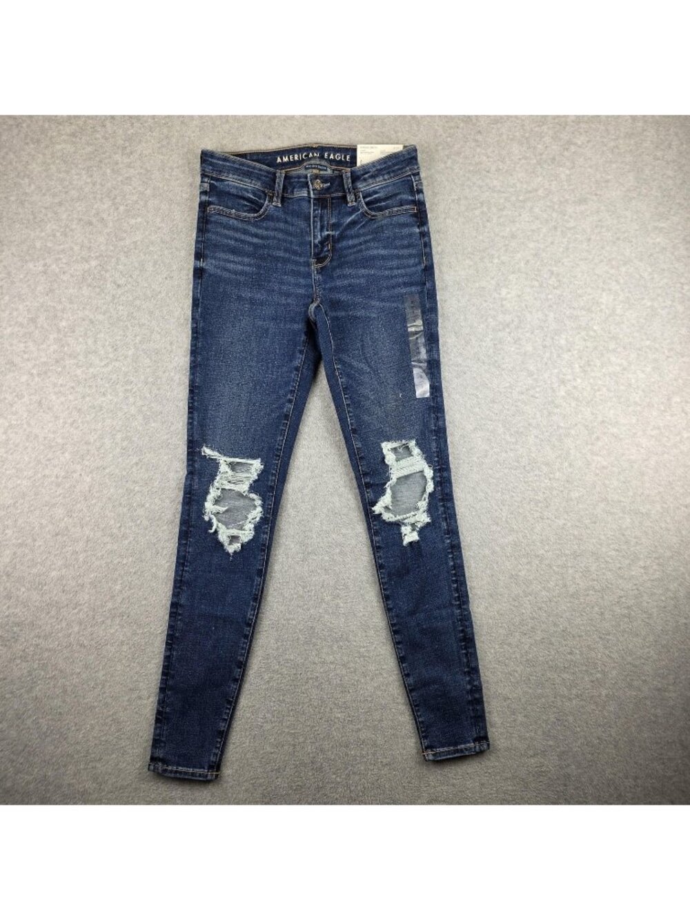 American Eagle Jegging Jeans Womens 2 Tall Blue Distressed Skinny Stretch NWT